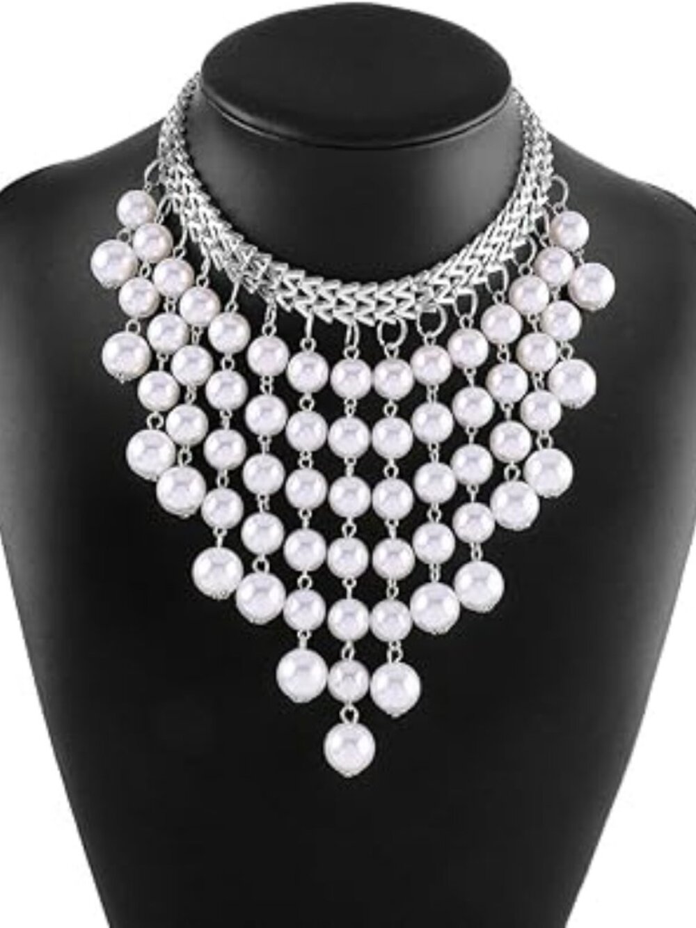 Long Strands Faux Pearl‎ Statement Necklace Wedding Boho
